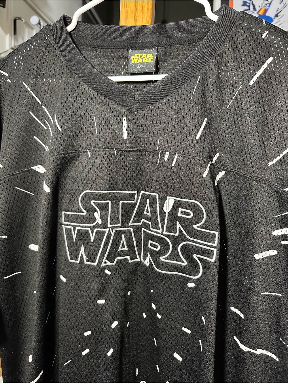 Star Wars Black Graphic Mesh Jersey Top with White Splash Print - Picture 3 of 11